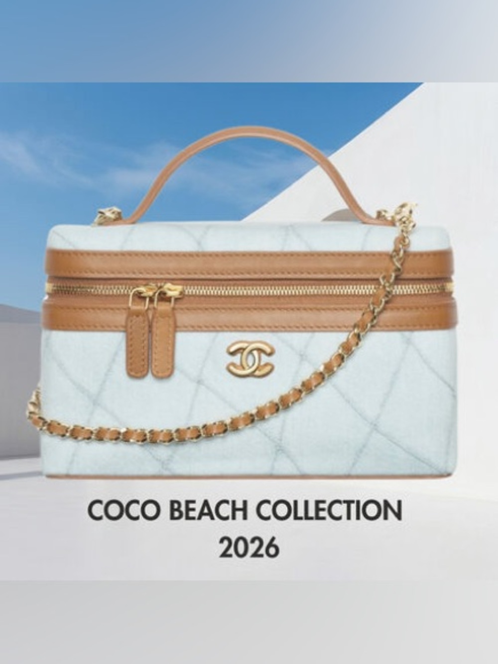 CHANEL Cream Quilted Top-Handle Vanity Bag with Tan Trim
